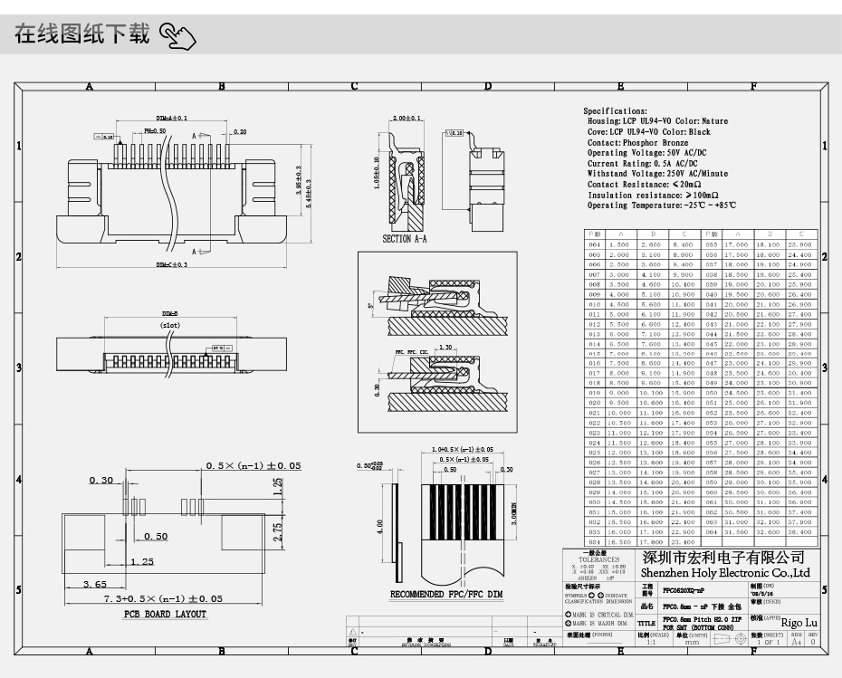  FFC/FPC扁平电缆插座 连接器 0.5MM连接器 54P 抽屉式 下接,忘忧草网站在线免费观看