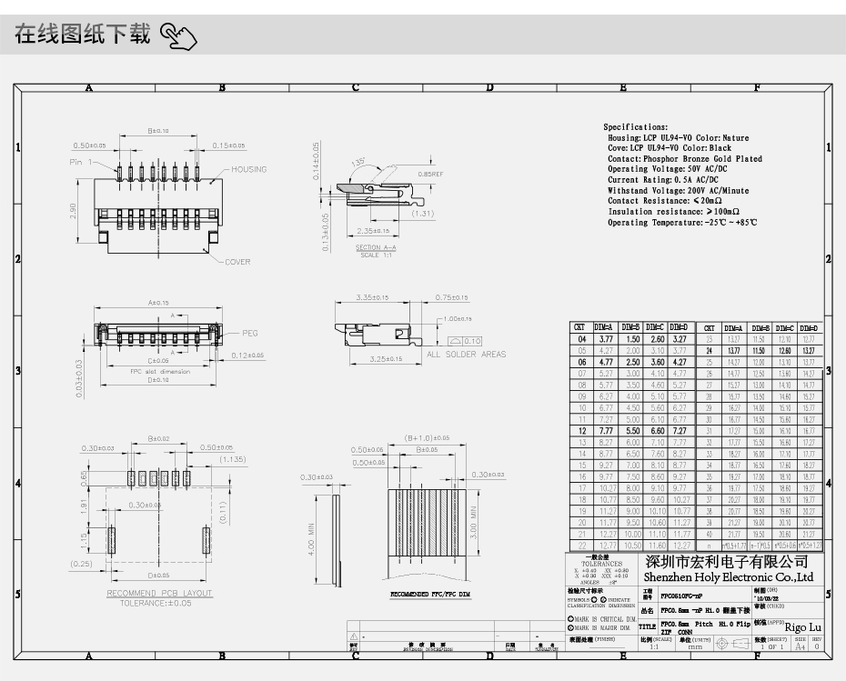 超薄忘忧草视频大全 间距0.5mm-24PIN翻盖 塑高H1.0mm FPC插座超薄,忘忧草网站在线免费观看